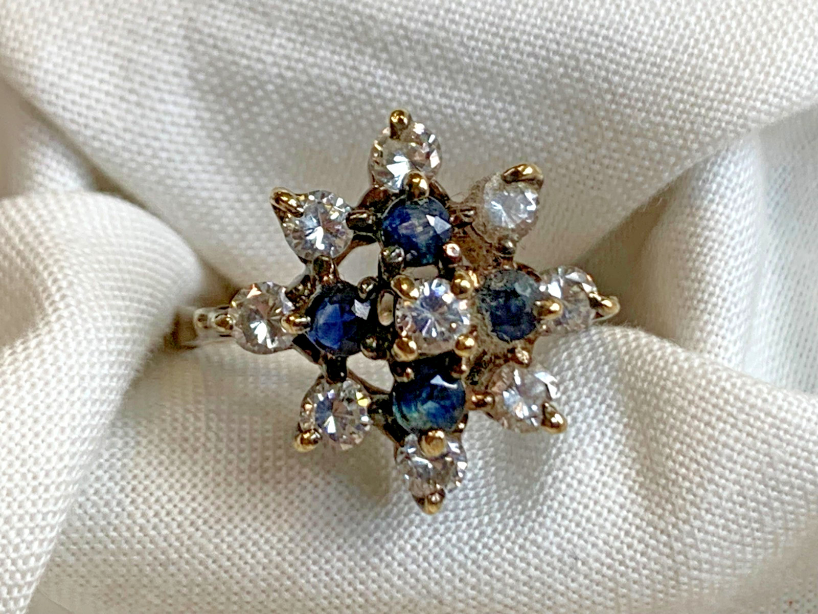 Sterling Silver Ring 3.94g Fine Jewelry Size 7.25 Sapphire & Clear Color *READ*