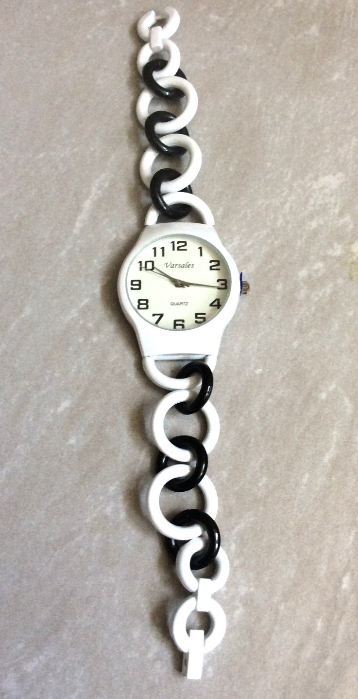 Varsales Women’s Watch Round White Dial Black Numbered Hours on Unique Band New!