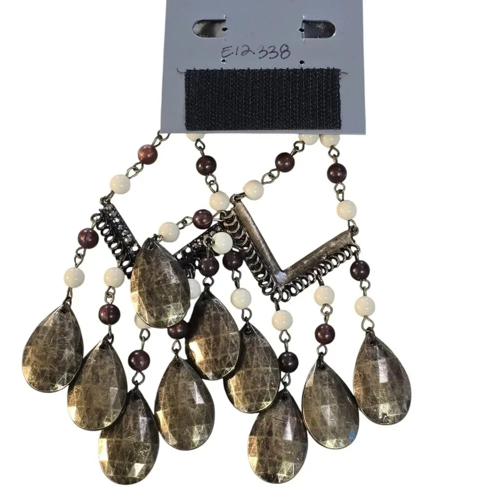 Sequin Women’s Brass Brown Leverback Chandelier Earrings NWT