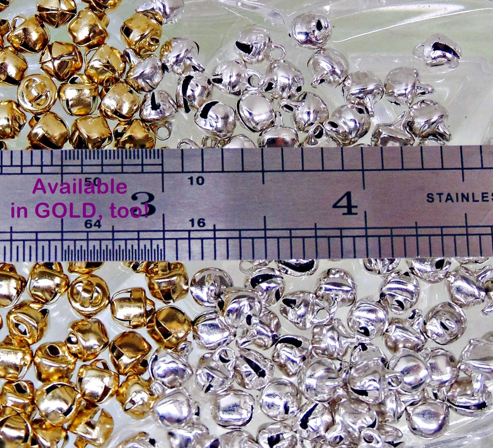 100 Tiny SILVER Steel Metal JINGLE BELL Beads Charms 6mm w/ Loop Little/no noise