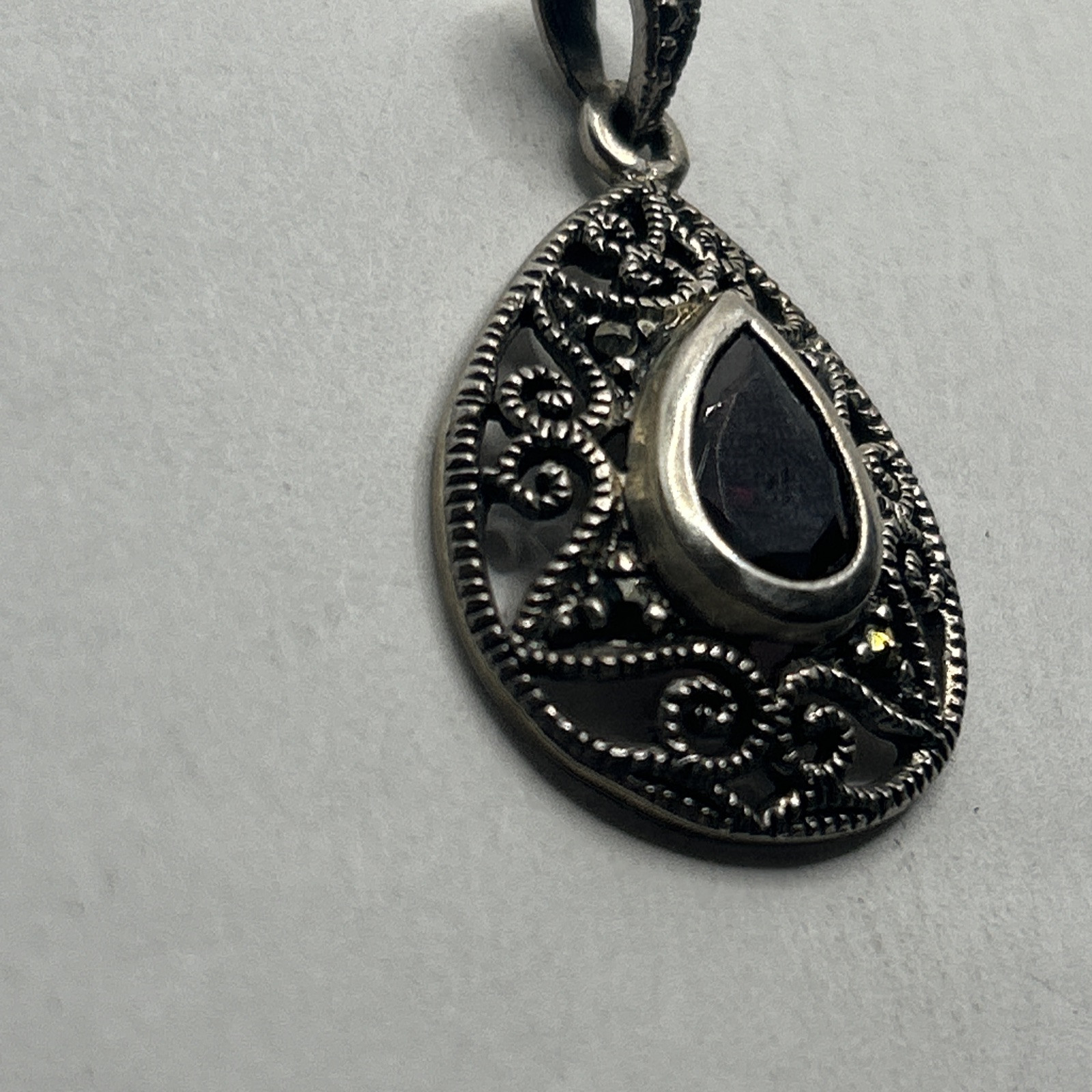 Vintage Garnet 925 Sterling Silver Pendant Pear Shaped