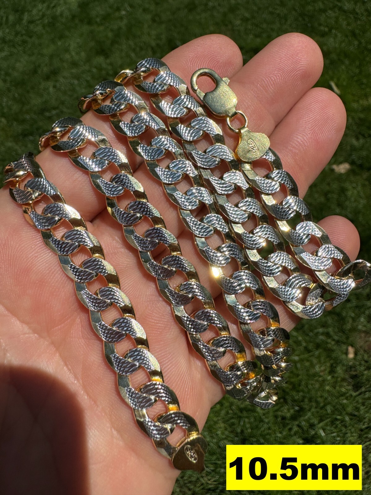 Cuban Link Chain 14k Gold Plated Real Solid 925 Silver Two Tone ITALY 5-11mm