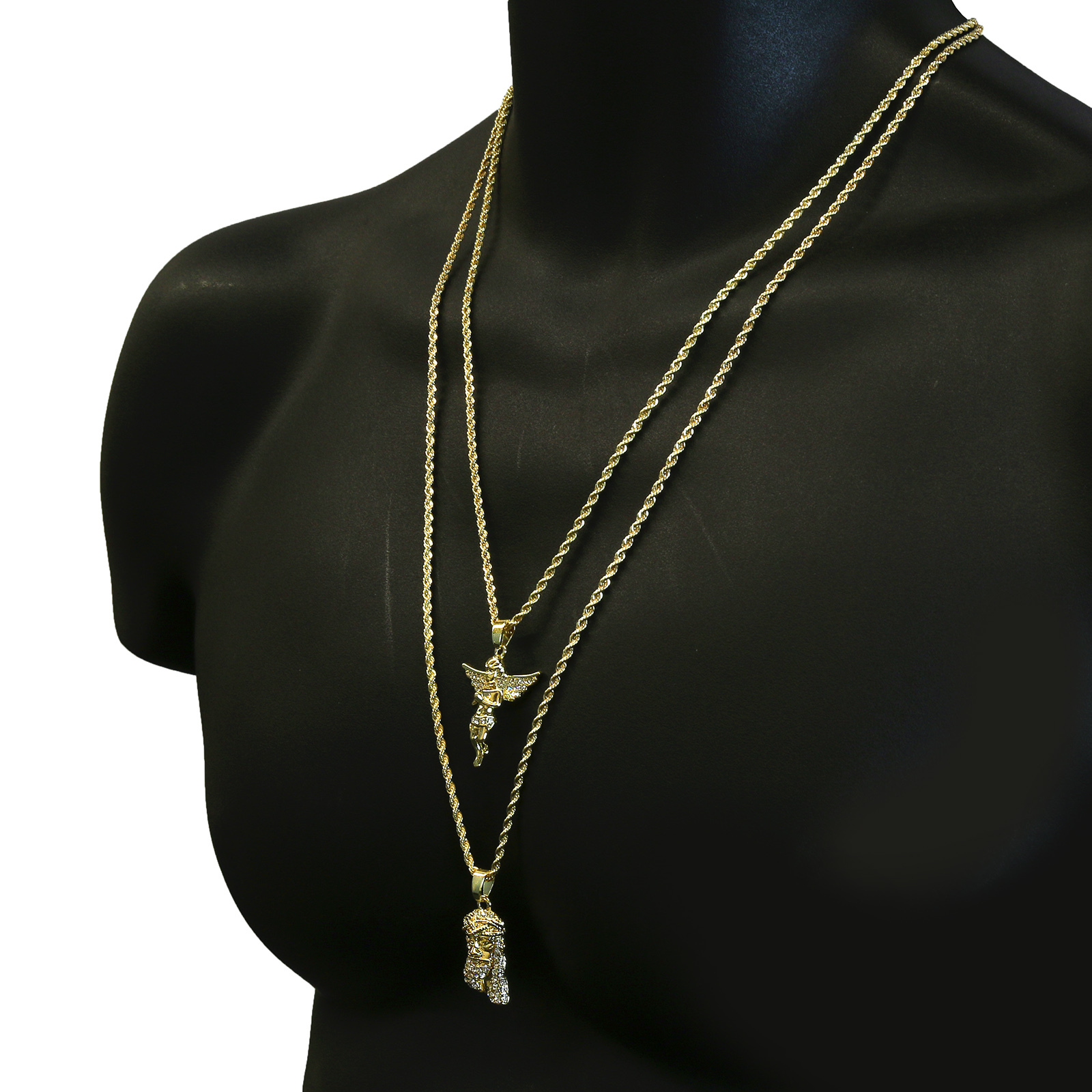 14k Gold Plated High Fashion Cubic-Zirconia Jesus & Angel 30″ & 24″ Rope chain