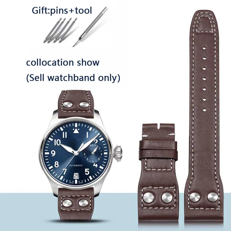 Genuine Leather Willow Nail Strap IWC Big Pilot Mark 18 Portuguese 20-22mm
