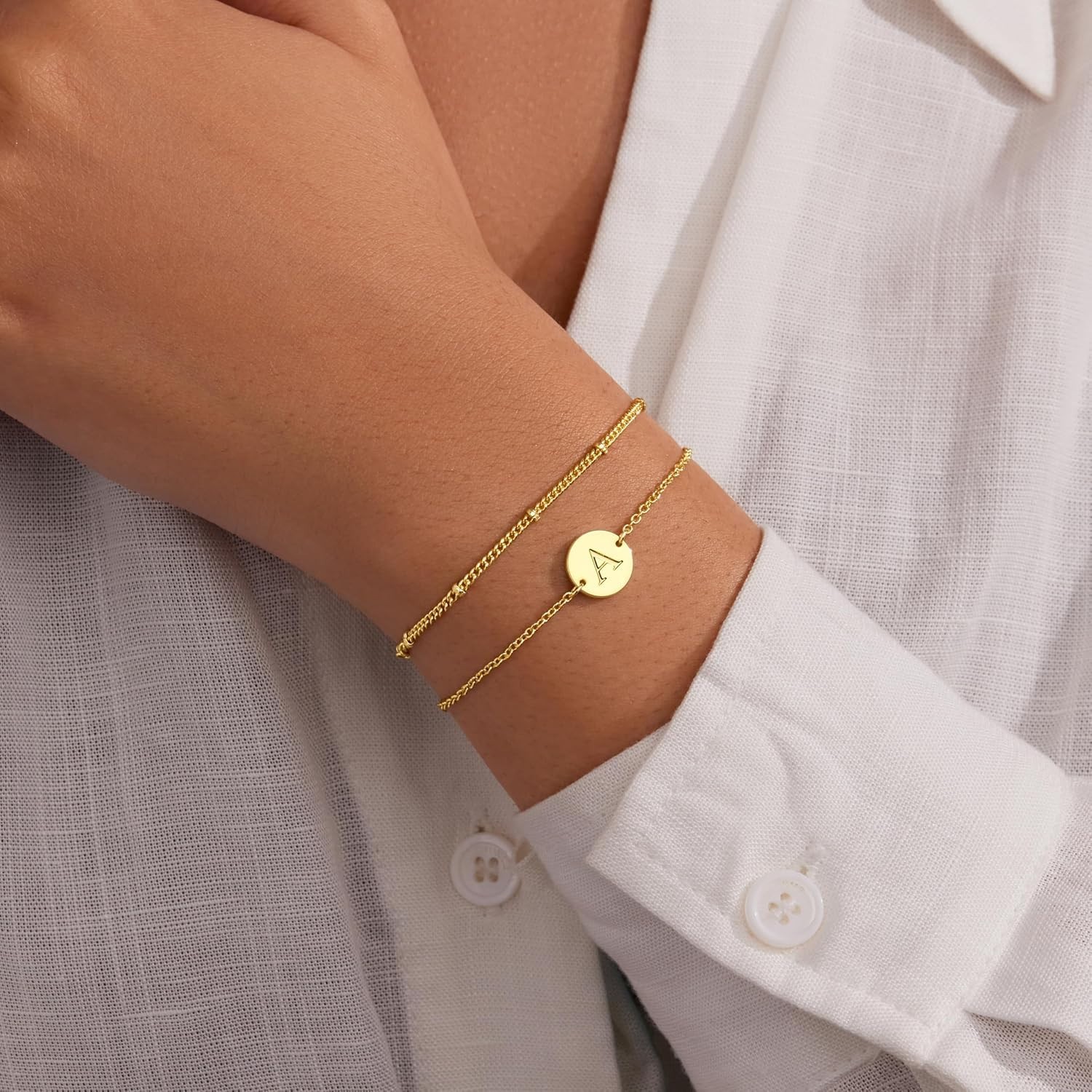 Personalized Gold Initial Bracelets for Women – Dainty 14K Gold Plated Layere…