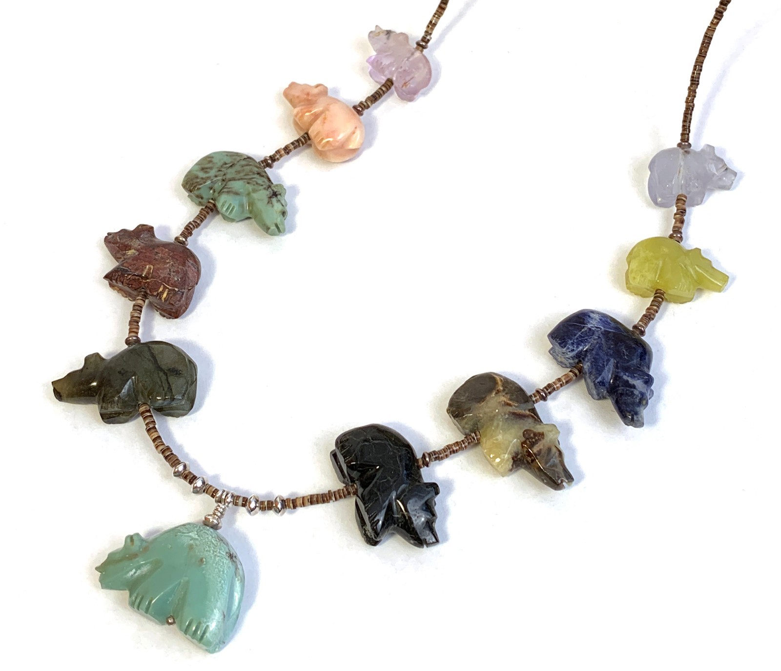 Zuni Fetish Necklace w/ Large Bears by Debra Gasper, Ray Tsethlikai / Multistone