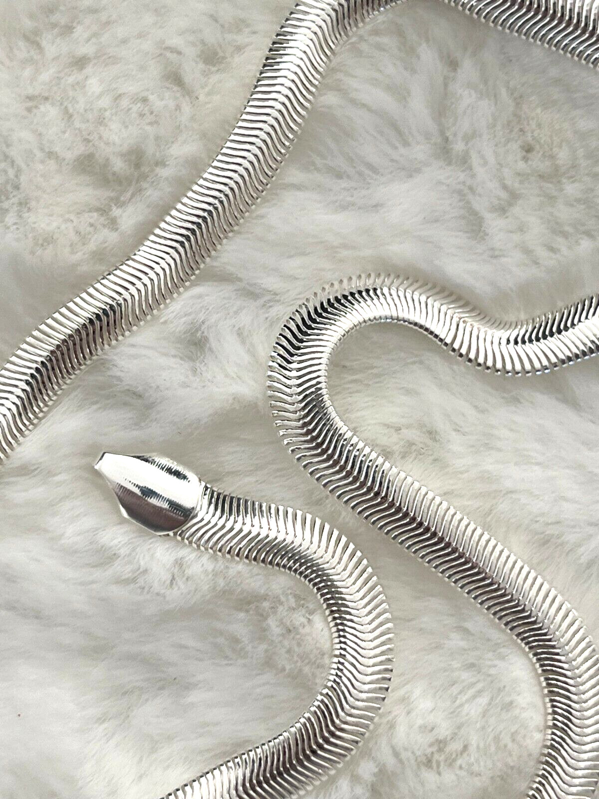 Elegant 925 Silver Plated Flat Snake Chain 6mm Wide 20″ Long Fast Free Shipping!