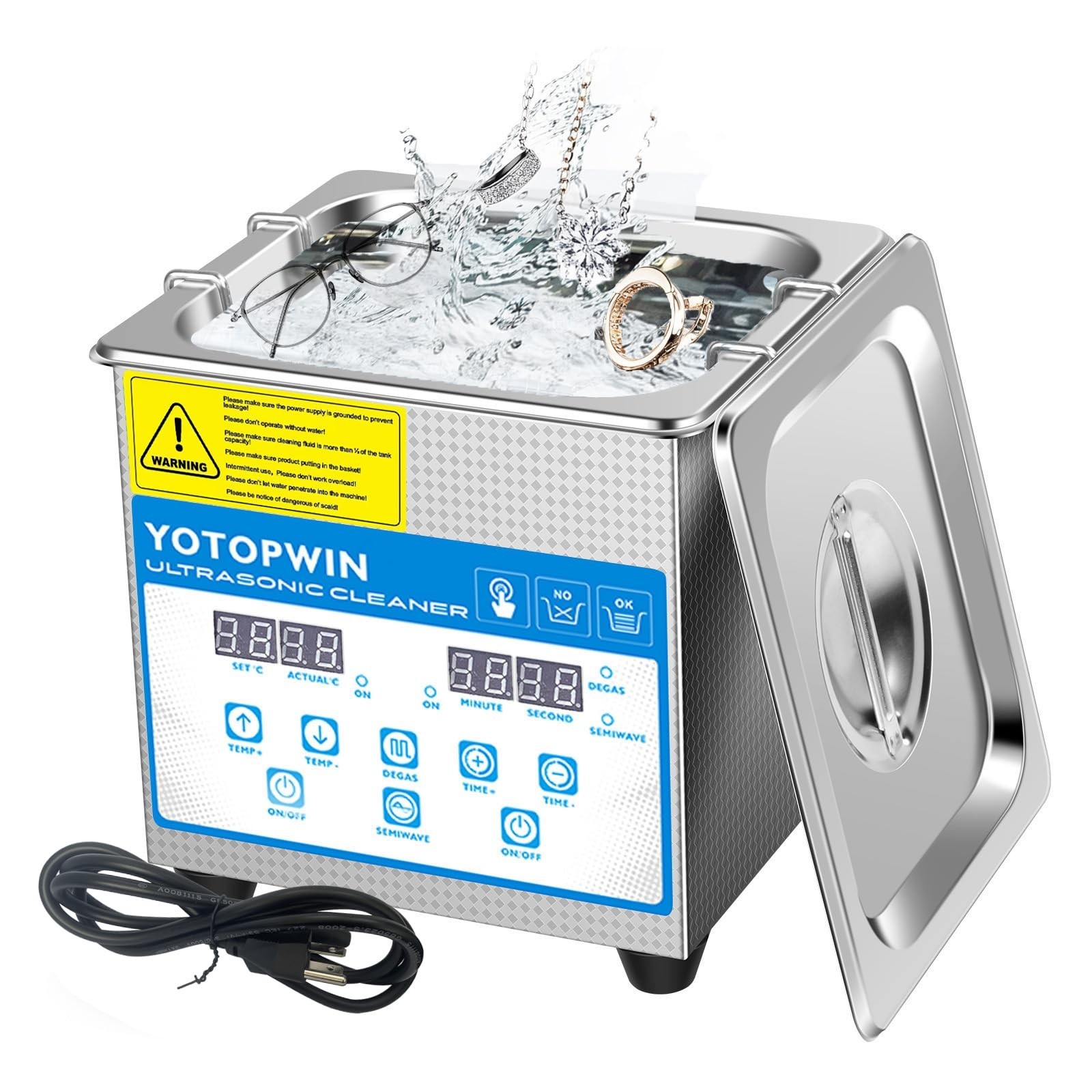 Ultrasonic Cleaner 1.3L Stainless Steel Heated Machine for Jewelry, Glasses, Den