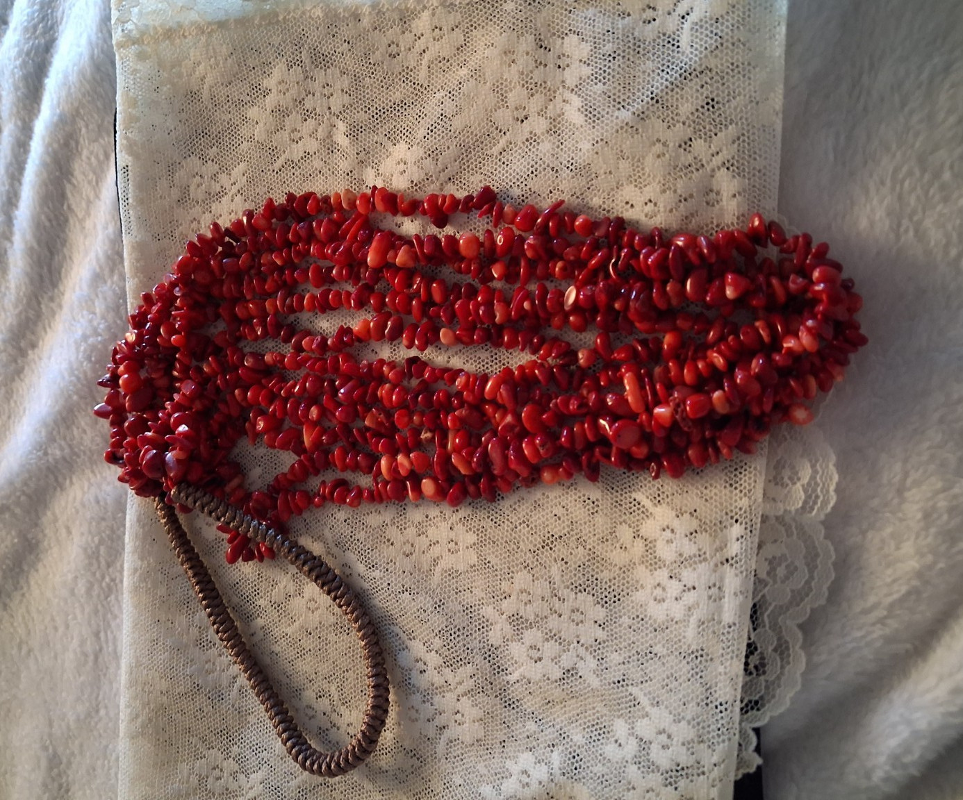 Multi-Strand Red Chip Stone Beaded Rope Chain Statement Necklace Bohemian