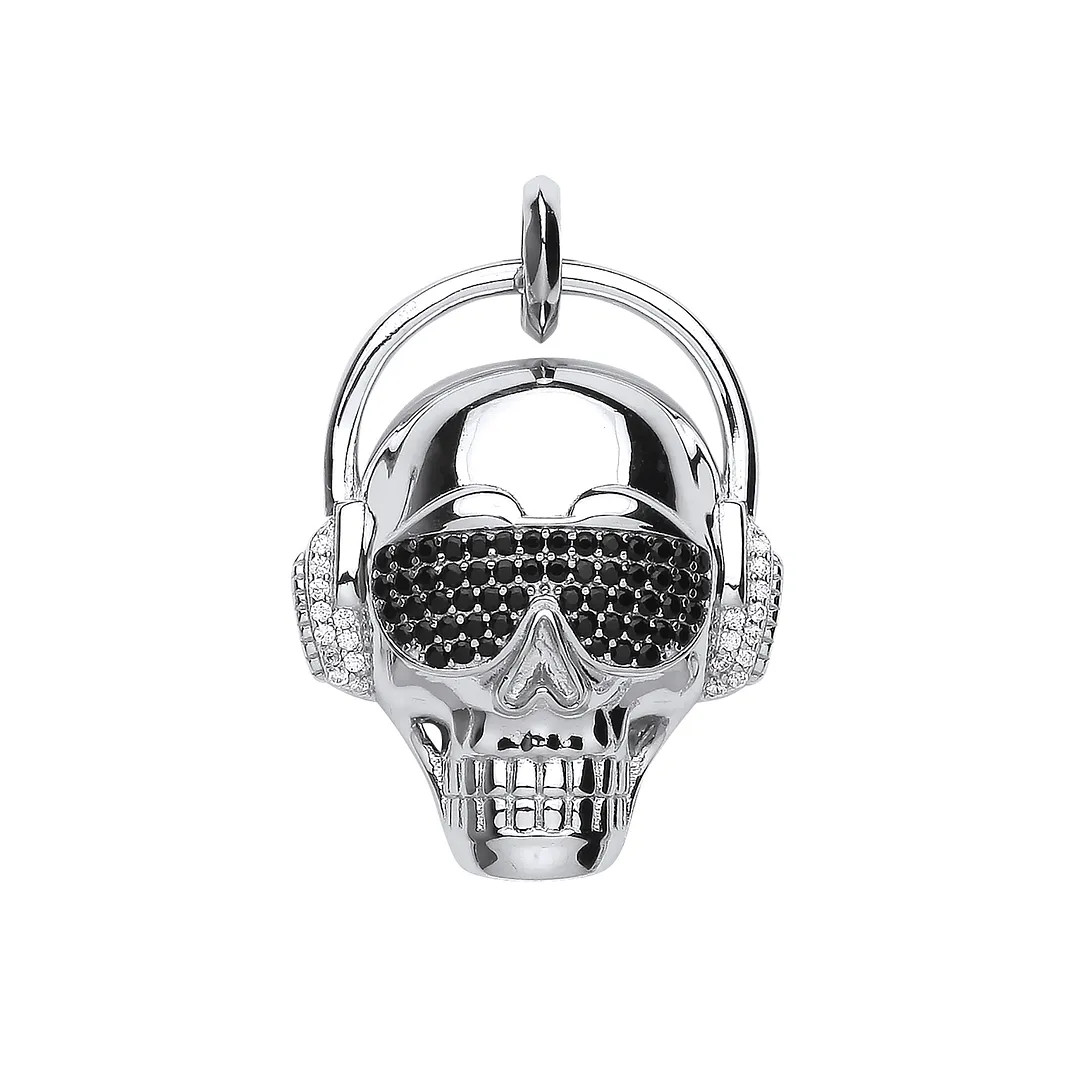 Pendant Sterling Silver Skull with Headphones Womens Jewellery