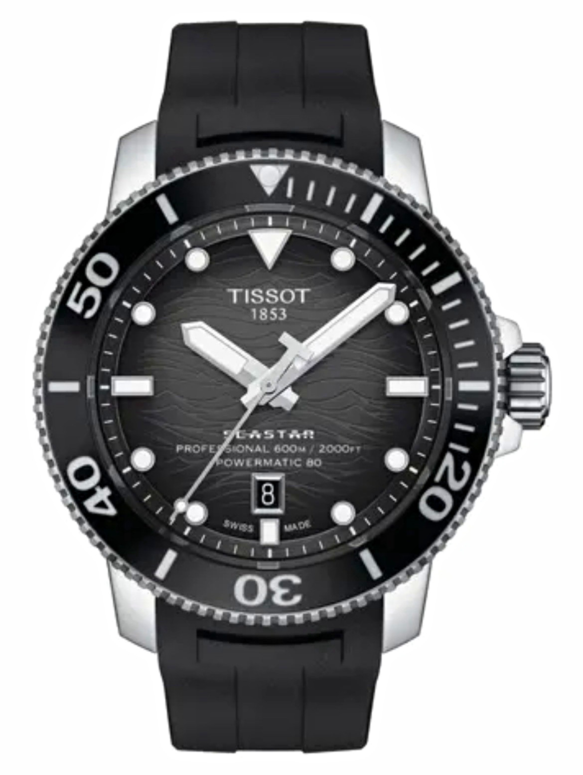 Tissot Seastar 2000 Powermatic 80 Automatic 600m 46mm Black Dial Rubber Strap