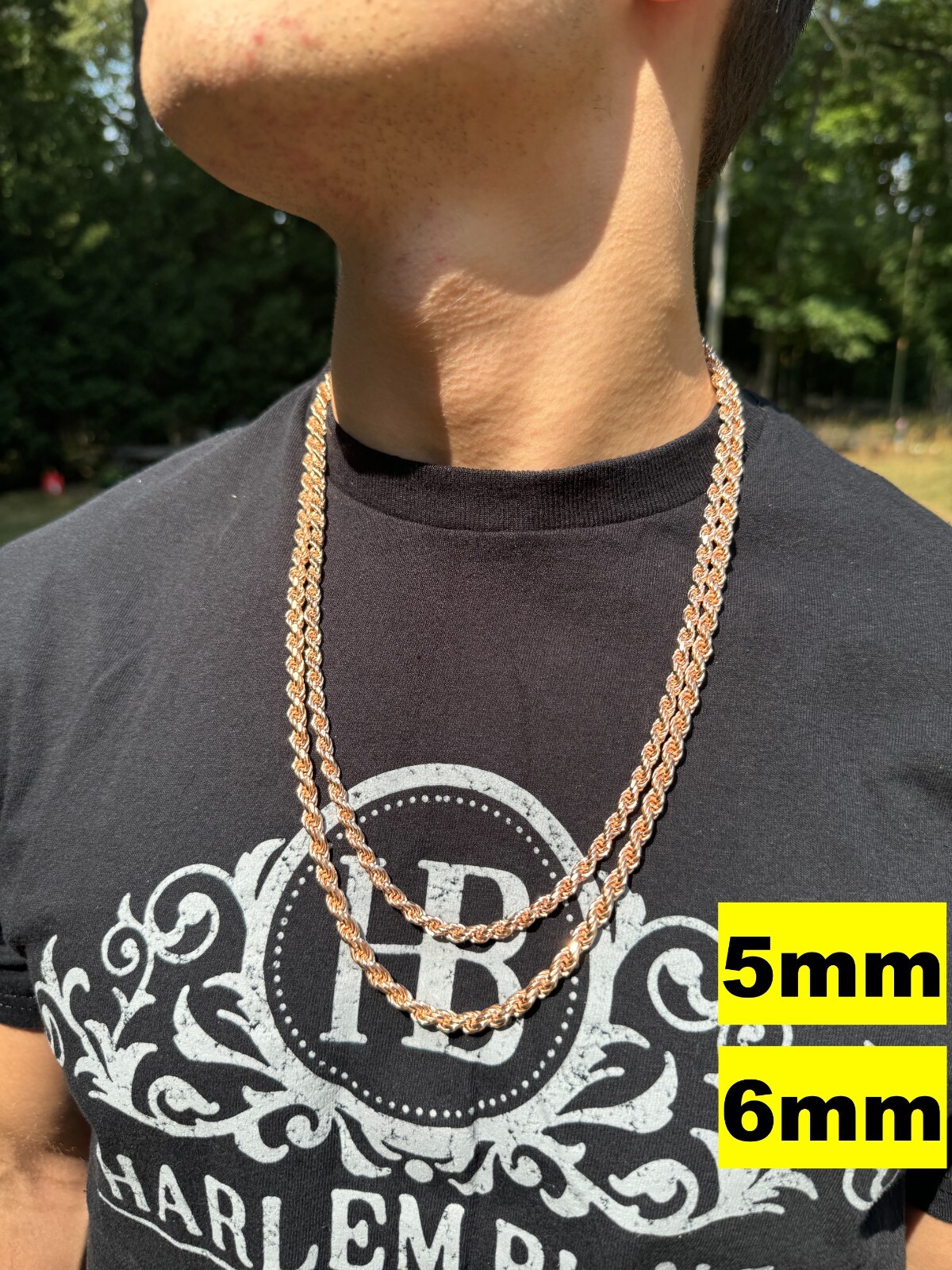 Real 14k Rose Gold Over Solid 925 Silver Rope Chain 1.5-6mm Necklace Mens Ladies