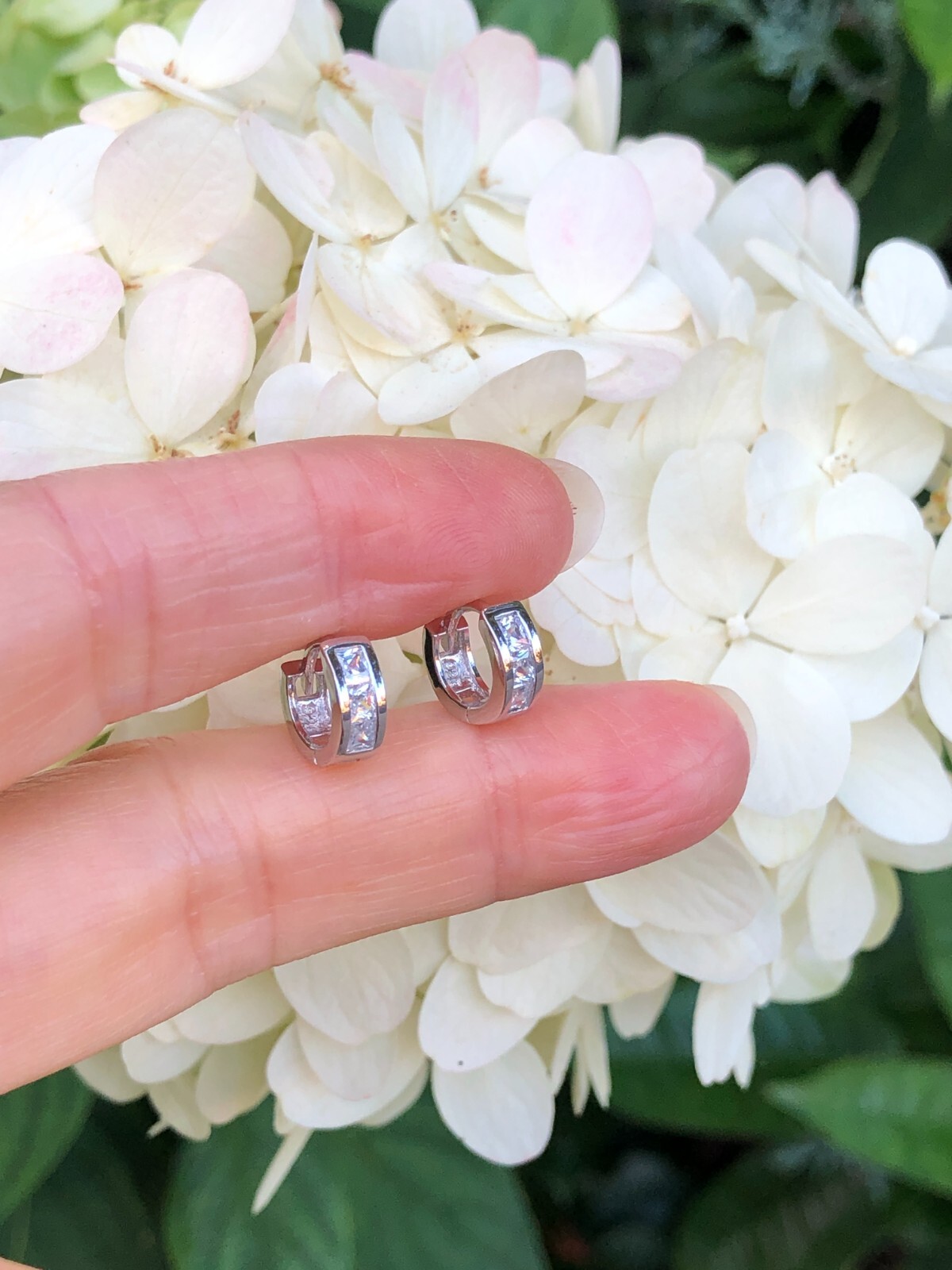 925 Sterling Silver Princess Cz Huggie Hoop Earrings Mens Womens 9.5×3.5mm