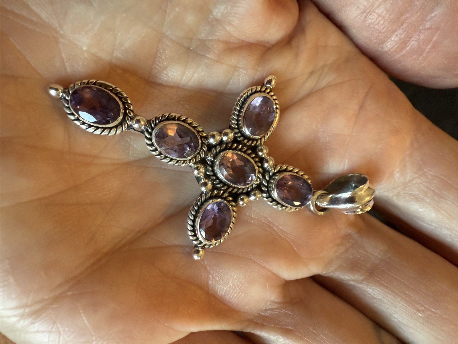 Amethyst Cross Pendant 6.50ct Sterling Silver 2 x 1.25 Inches