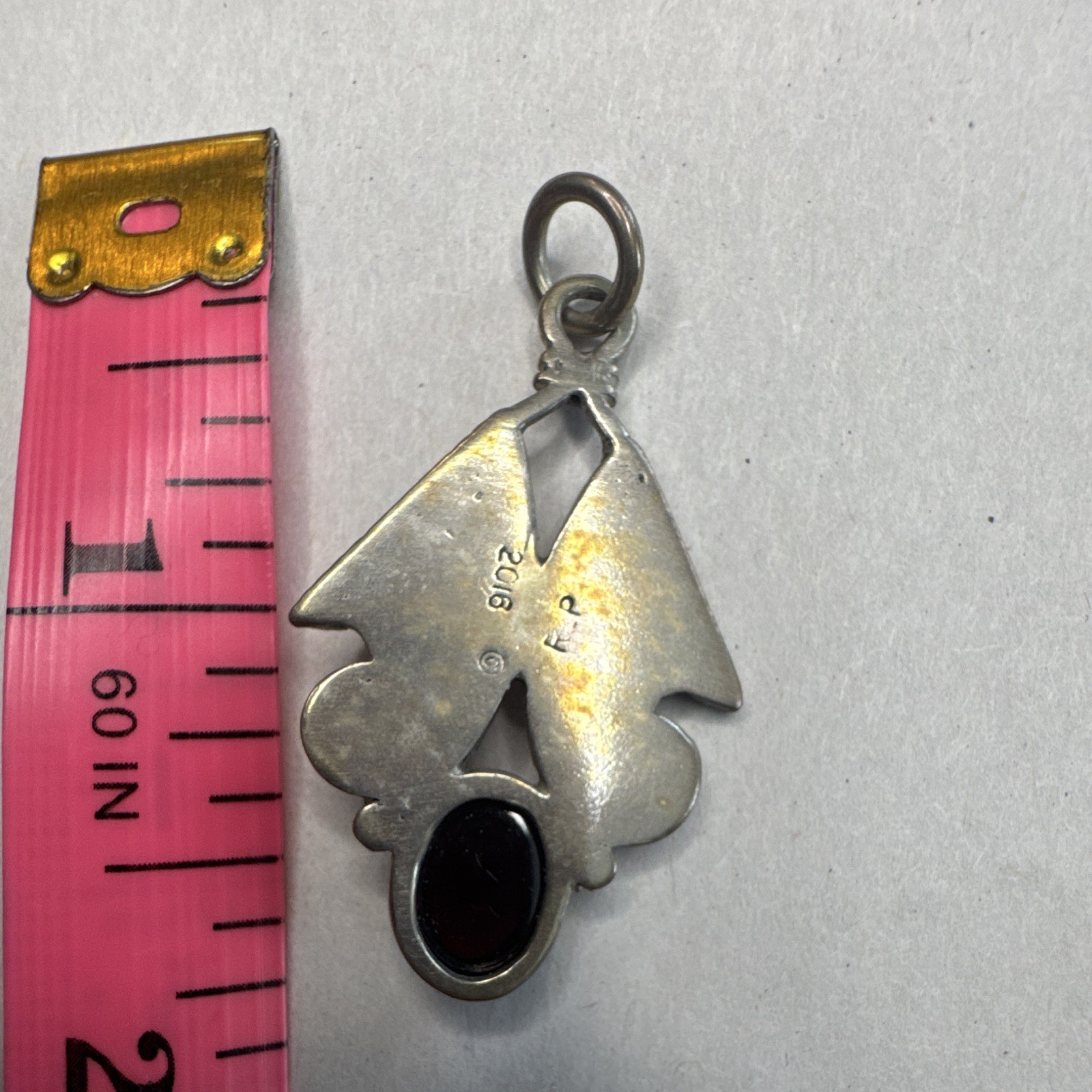 RE Piland Signed 925 Sterling Silver Garnet Cabochon Bezel Set Pendant