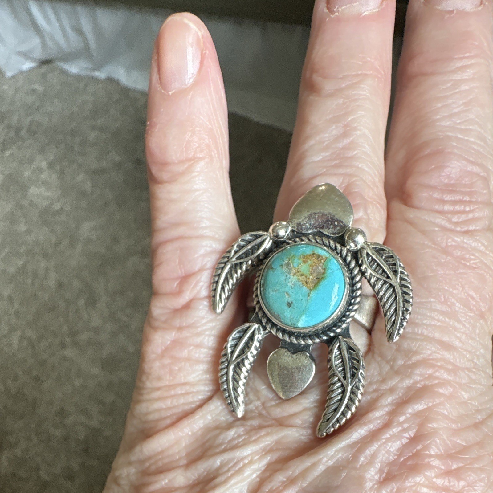 Mine 8 Turquoise 925 Sterling Silver Turtle Ring Size 7-9 adjustable