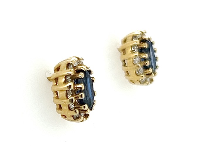 Brand New Sapphire Diamond Stud Halo Earrings 1.83ct 14K Yellow Gold