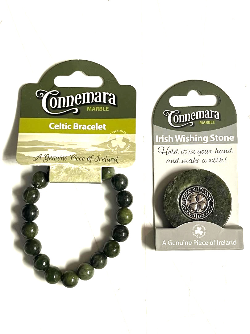 CONNEMARA MARBLE STRETCH BRACELET & SHAMROCH WISHING STONE