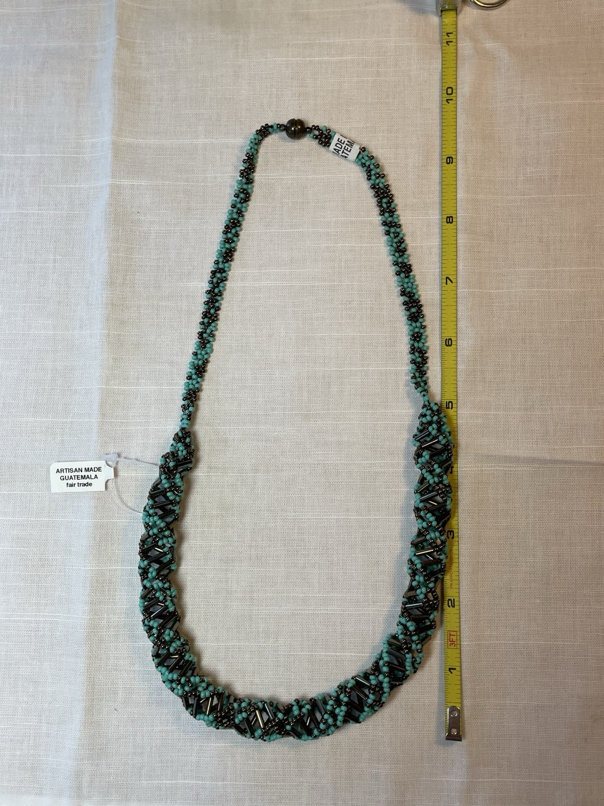 DNA Double Helix Necklace Handmade in Guatemala Czech Glass Beaded Turquoise 24”