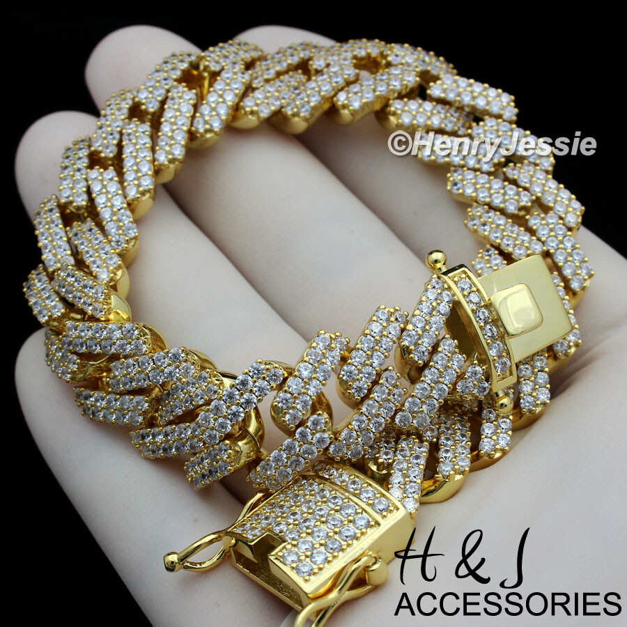 20″MEN 14K GOLD PLATED 14MM GOLD CZ MIAMI CUBAN CURB LINK CHAIN NECKLACE*ABN6