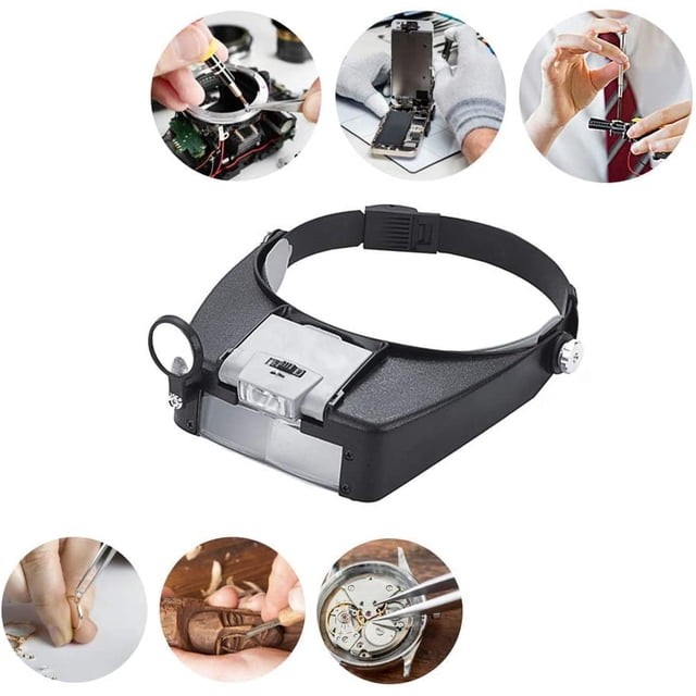 Illuminated Dual Lens Flip-in Head Magnifier with 2 LED Lights 1.5X 3X 6.5X 8X