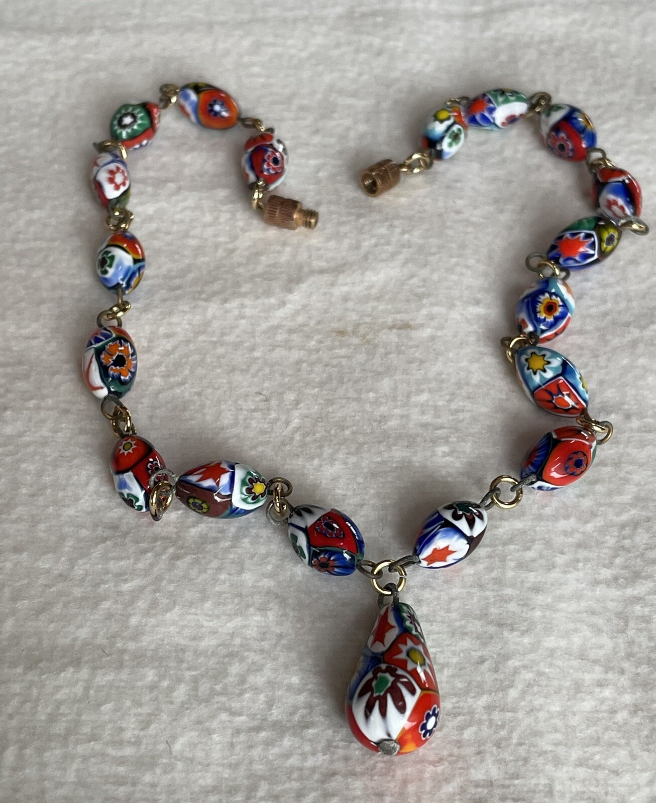 Vintage Venetian Italien Murano Moretti Millefiori Necklace with a fob- 15″