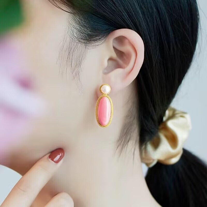 elegant 33*13mm south sea baroque pink conch pearl dangle earring 925s(t)