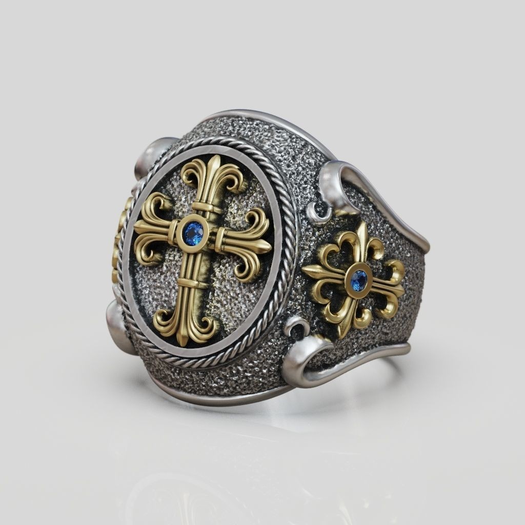 Oxidized Men’s Religious Christianity Cross 925 Sterling Silver Statement Rings