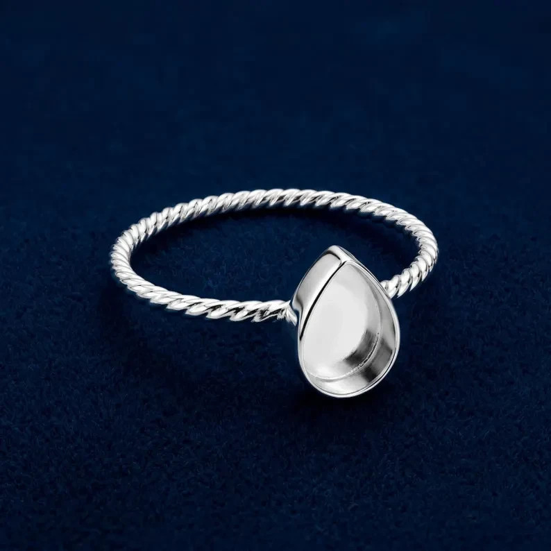 925 Sterling Silver 5x7MM Pear Bezel Ring Blank Handmade Jewelry Birthday Gift