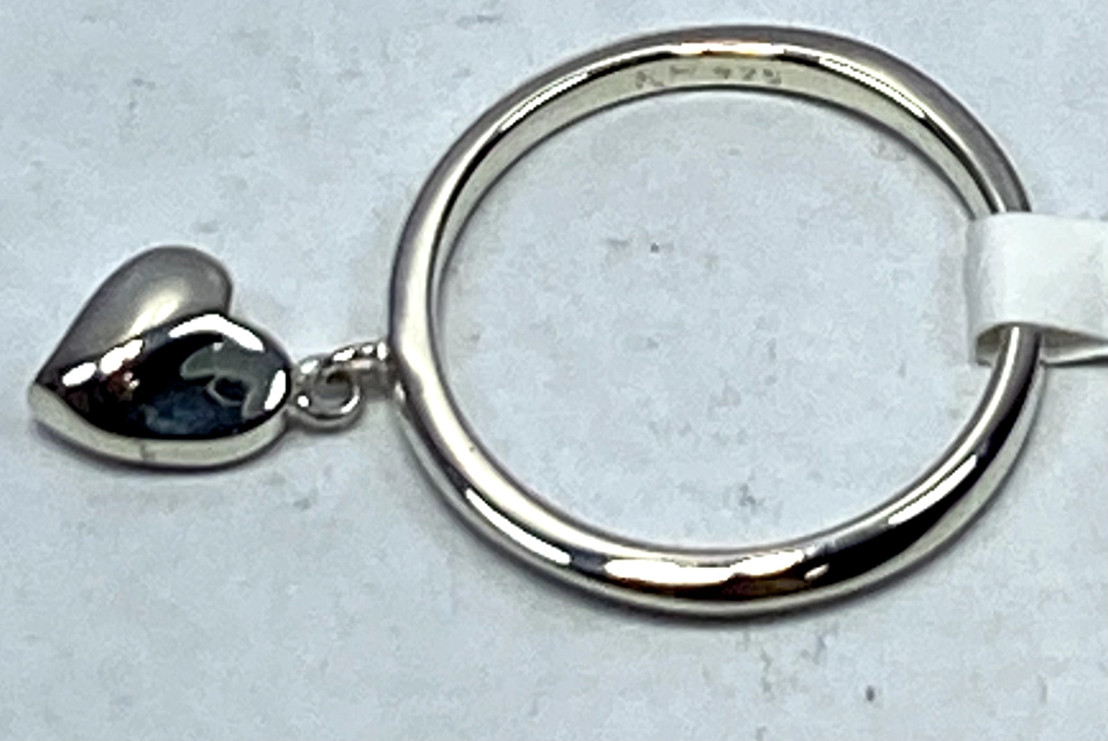 Kit Heath Sterling Silver 925 Signed Hanging Heart Ring, Size 8 NWT