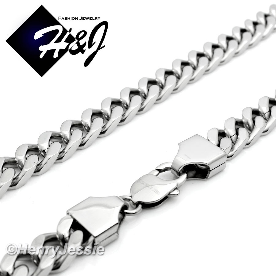 18″-40″MEN Stainless Steel 9mm Silver Cuban Curb Chain Necklace Cross Pendant*A