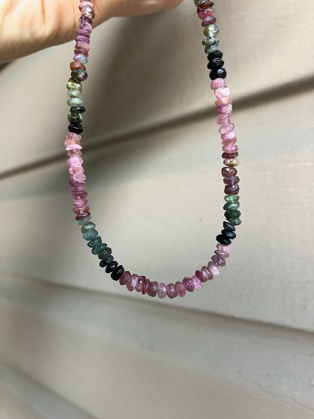 Multi-color Tourmaline Gemstone Beaded Necklace 16.3” 4mm