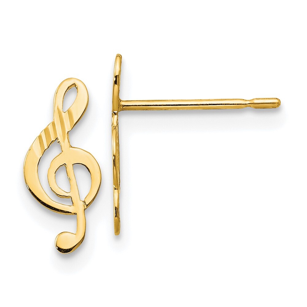14k Yellow Gold Music Note Stud Earrings for Women 0.27g L-11mm W-6mm