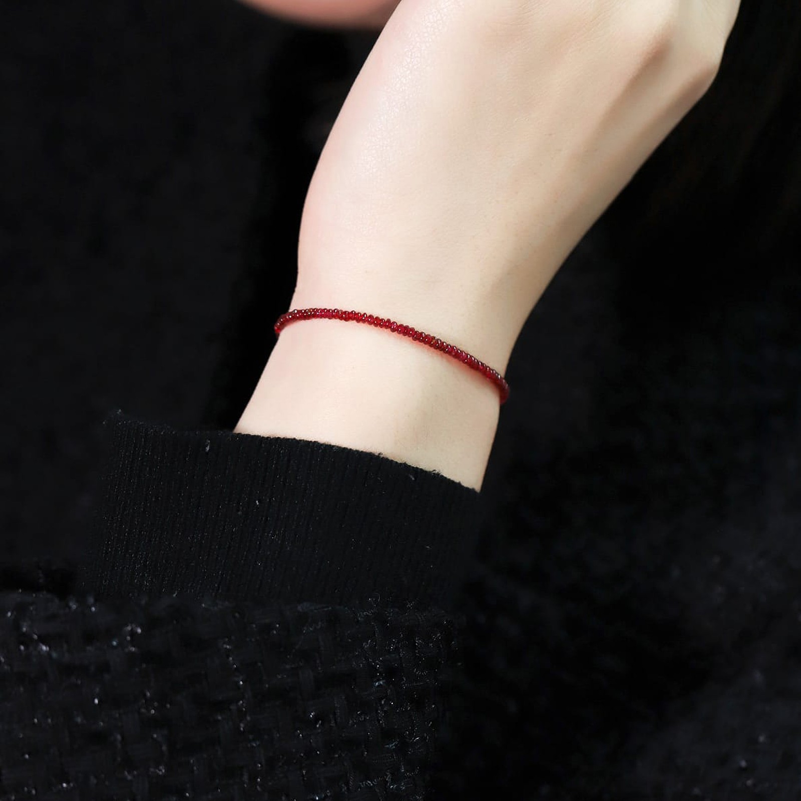 18K Gold Ruby Bracelet, Pigeon Blood Red Beads, Elegant Gift for Her