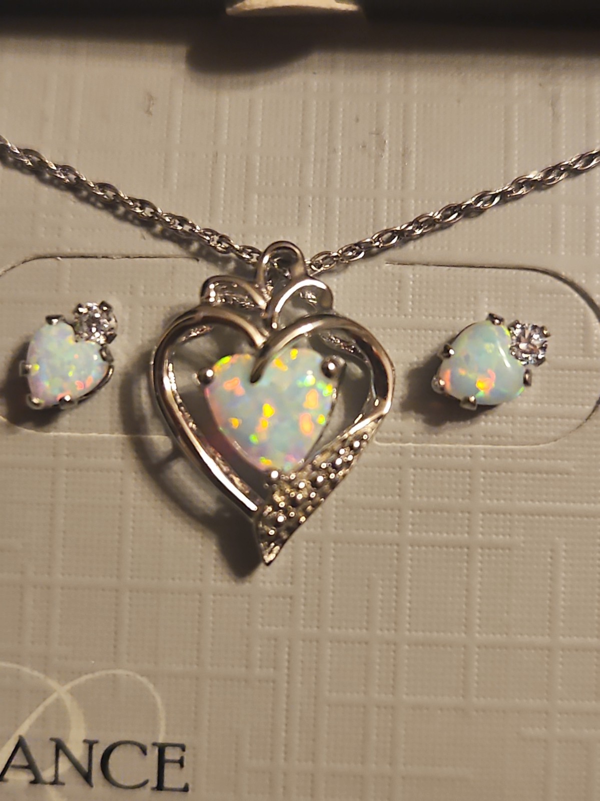 Brilliance Fine Jewelry Sterling Silver Created Opal Heart Pendant Necklace Set