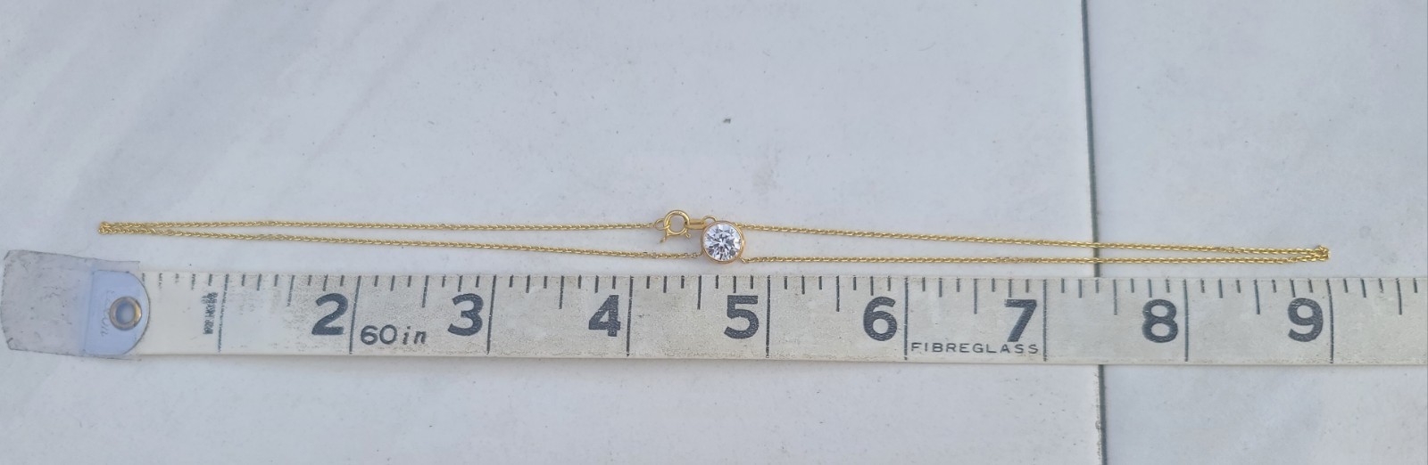 14k Solid Yellow Gold AAA Iced Station Pendant Chain Necklace 18″ Signed 2.27gr