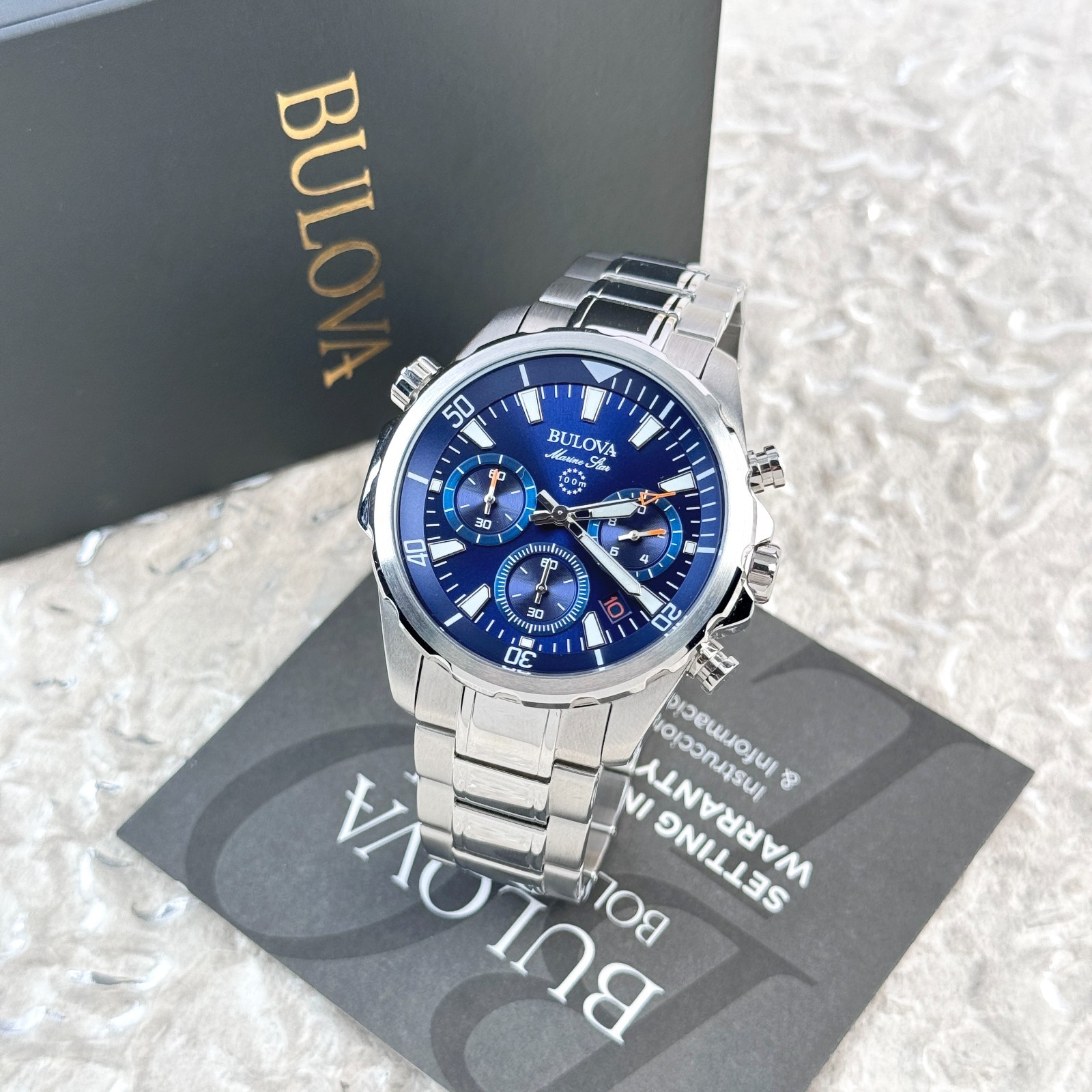 Bulova Marine Star Blue Dial Stainless Steel Chronograph Men’s Watch 96B256