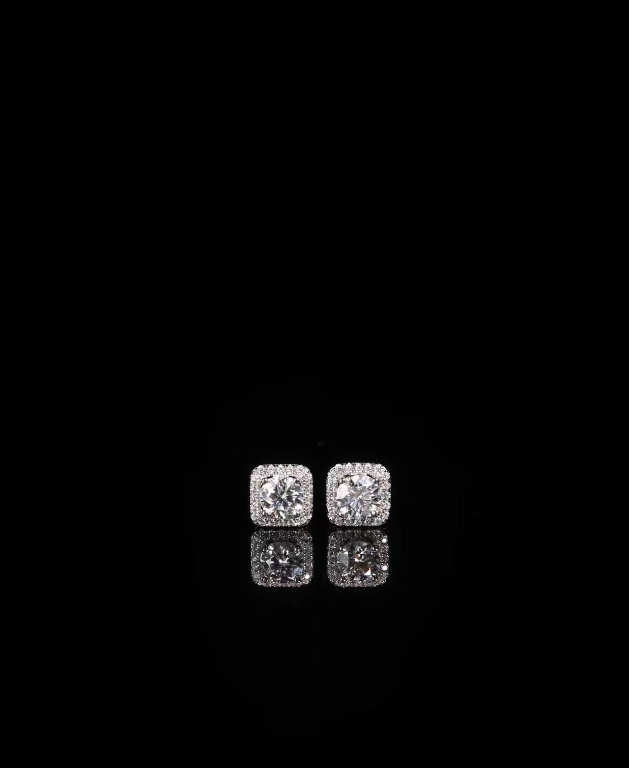 1.0 CT Moissanite Square Halo Stud Earrings 925 Silver Hip Hop Mens Ladies Iced.