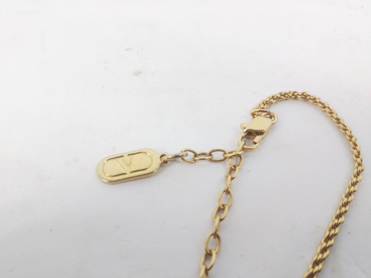 VALENTINO Metal Necklace Gold Heart V Logo Vintage Chain Length Approx 25.5cm