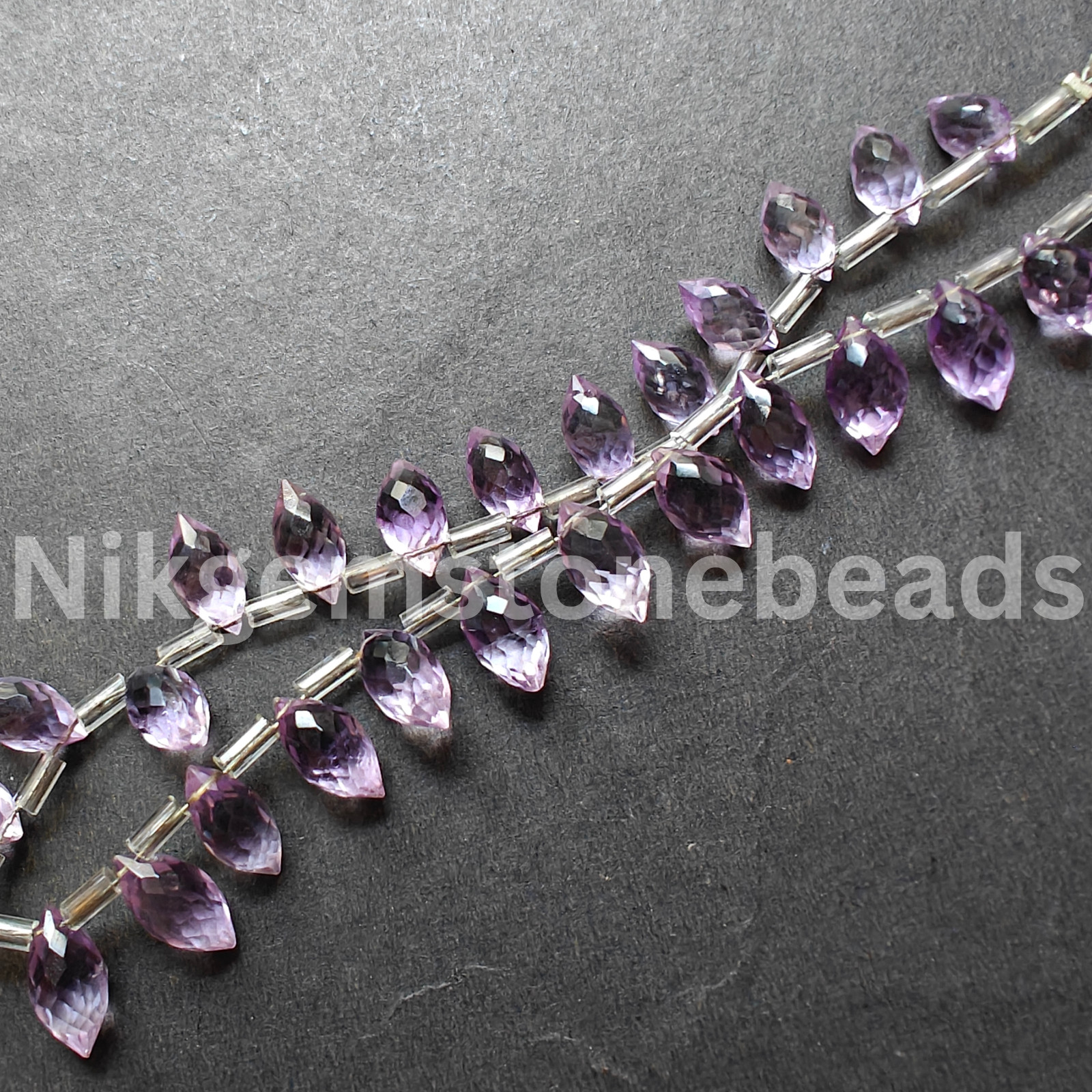 Natural Pink Amethyst Beads, Briolette Faceted Marquise Cut Gems, 8.50-11.00 MM.