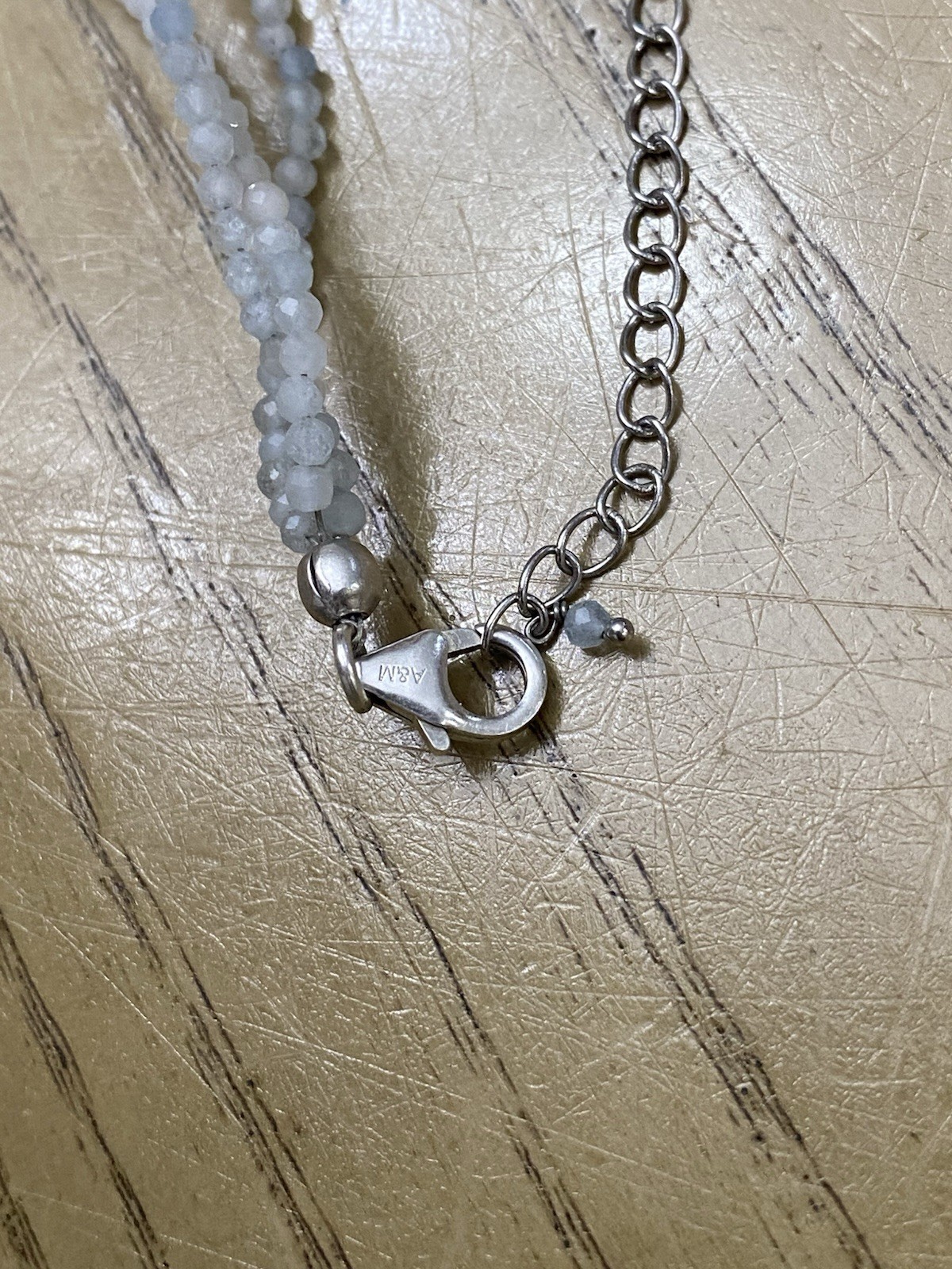 A&M Sterling Silver 925 Designer Signed Blue Stone Beaded Link Necklace 18”
