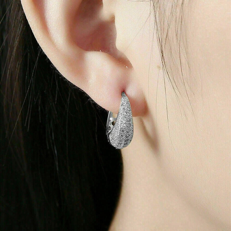 Sparkle Engagement Hoop Earrings Round Cut Simulated Diamond 925 Starling Silver