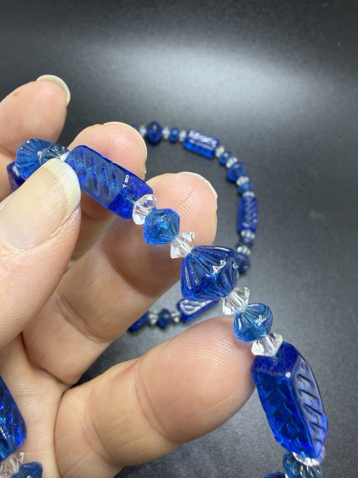 Art Deco Czech Glass Cobalt Blue Necklace
