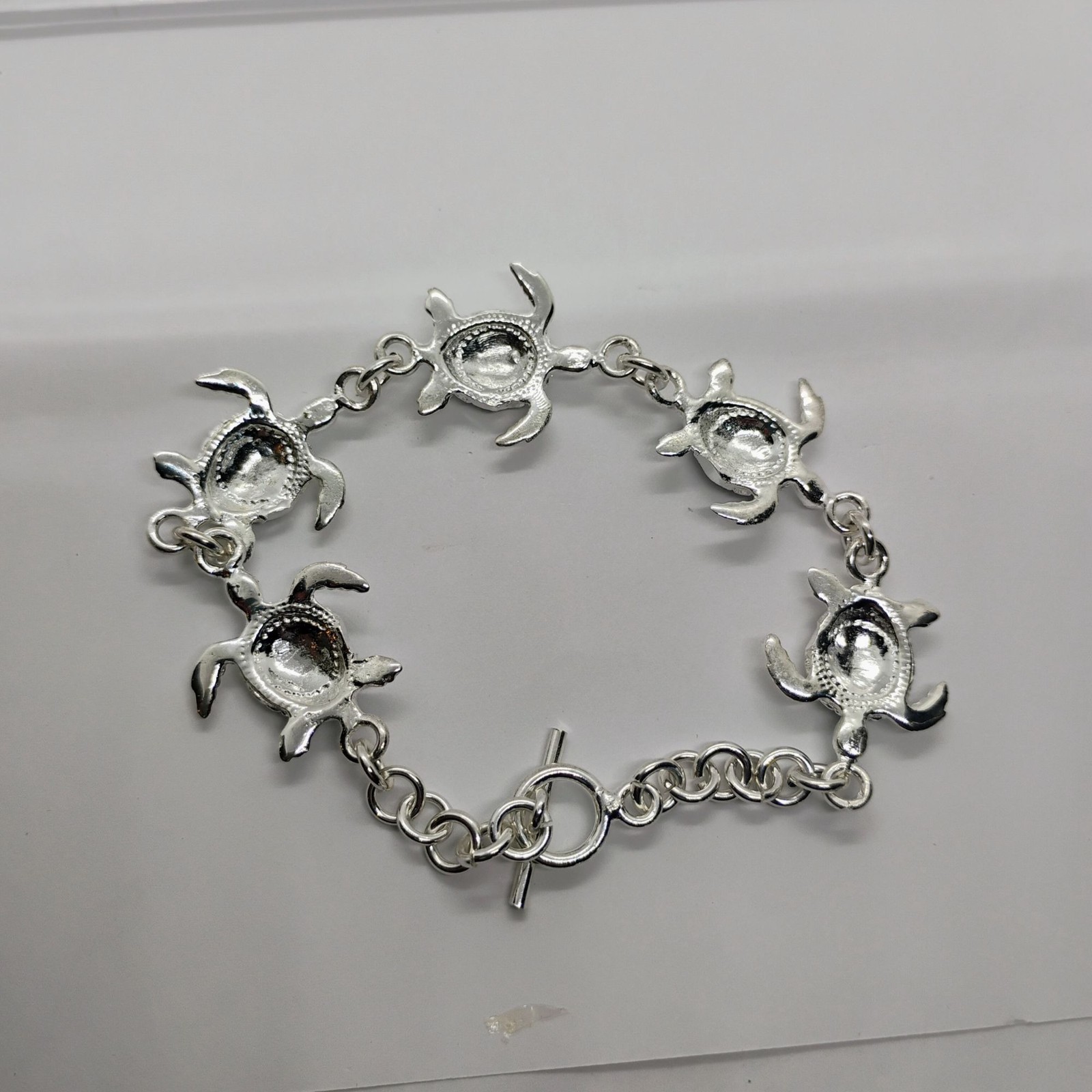 Sterling Silver Blue Lab Opal Inlay Sea Turtle Link Bracelet Toggle Clasp Size 7