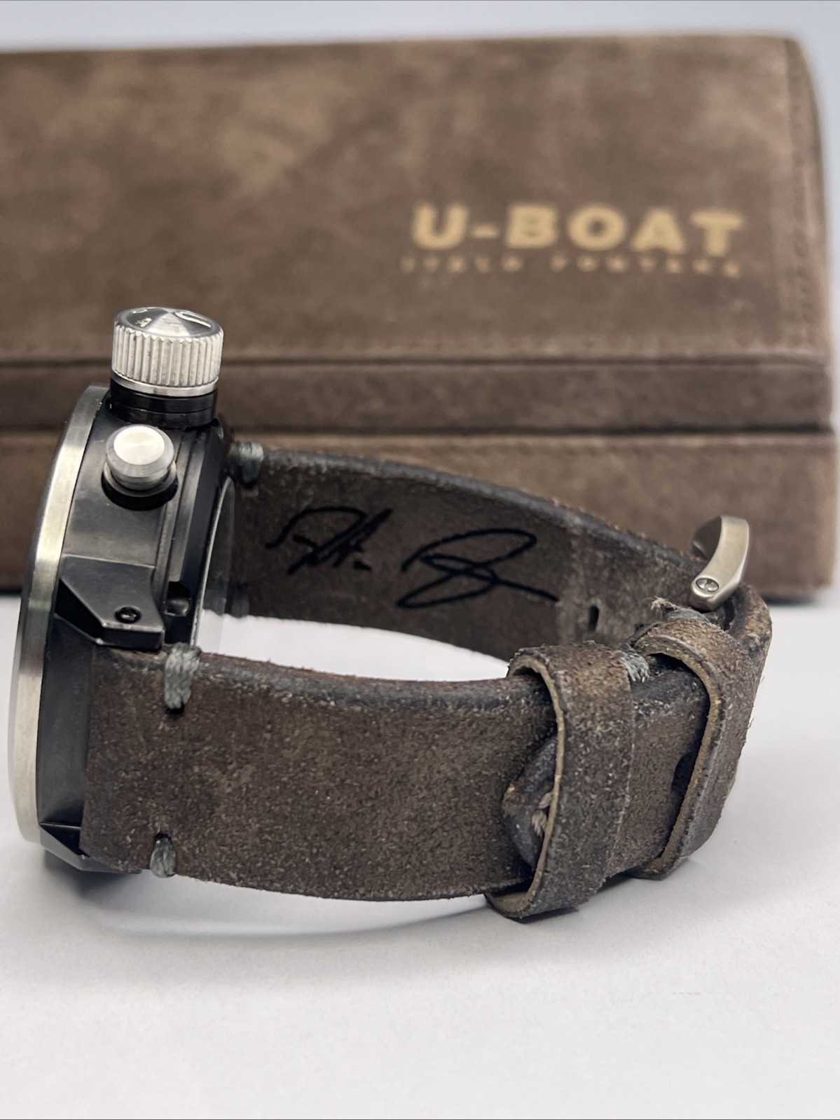 U Boat 50mm Black PVD Steel Chronograph U-7750/50 Watch Carbon Dial w/ Box