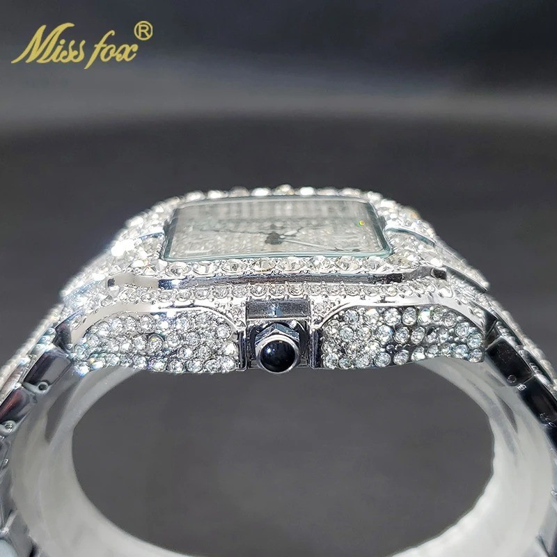 Arabic Hip Hop Ice out Luxury Bling Mens Watch Iced Silver Cz Diamond Waterproof