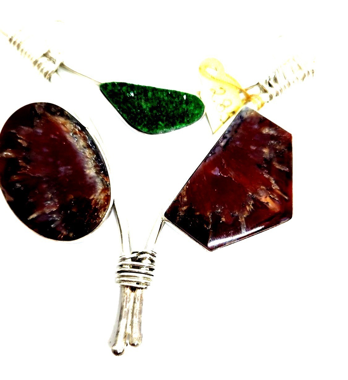 Pendant Plume Agate Druzy Silver 45.8 gr 925 Silver Jerry Fran Harr 85mm x 85mm
