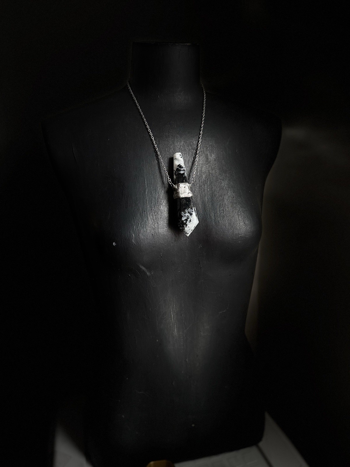 Moonstone black tourmaline crystal necklace pendant talisman statement jewelry