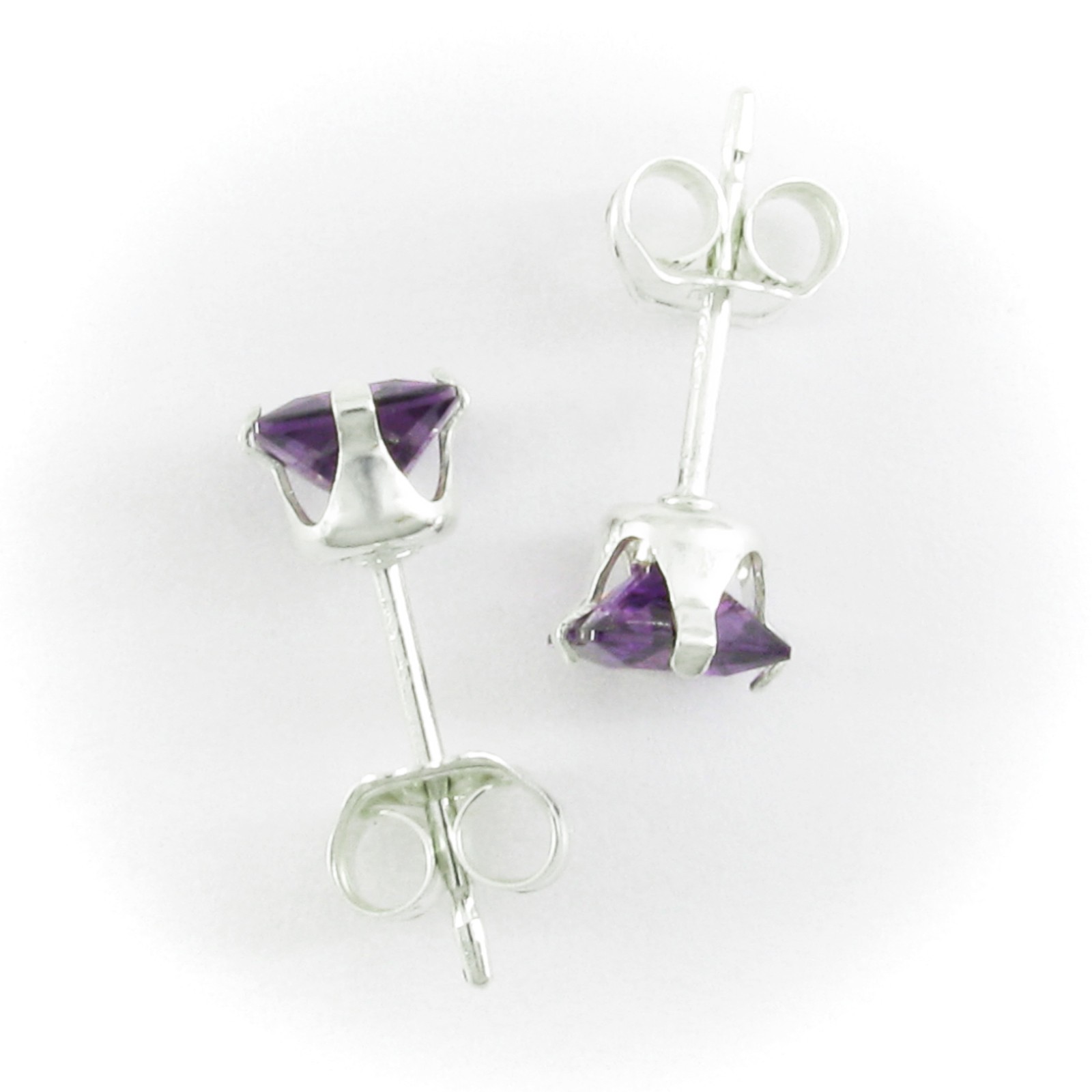 4mm Square Amethyst Simulant Post Earrings – SOLID ‘925’ Sterling Silver