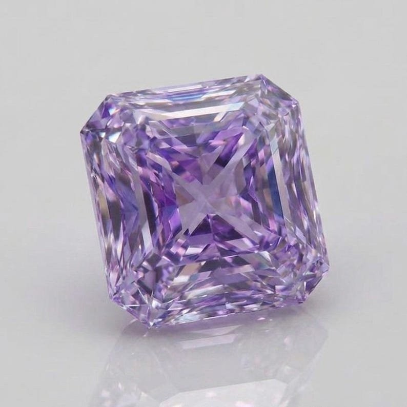 2 Ct Purple Color VVS1 Diamond Asscher Cut Premium Quality Gemstone 8 MM